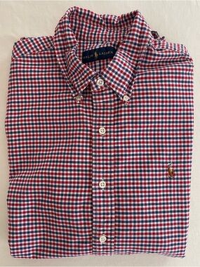 Ralph Lauren Men’s Red and Blue Check Cotton Button Down Shirt Size XL